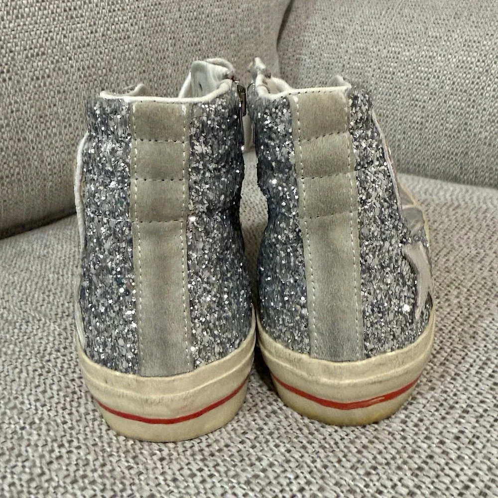 Golden Goose Slide with Laminated Leather‎ Upper and Silver Glitter Size 36